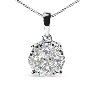 14k White 1.00 Cttw Lab Grown Diamond Cluster Pendant 18" Necklace (G - H Color, VS1 - VS2 Clarity) - Rieworkes