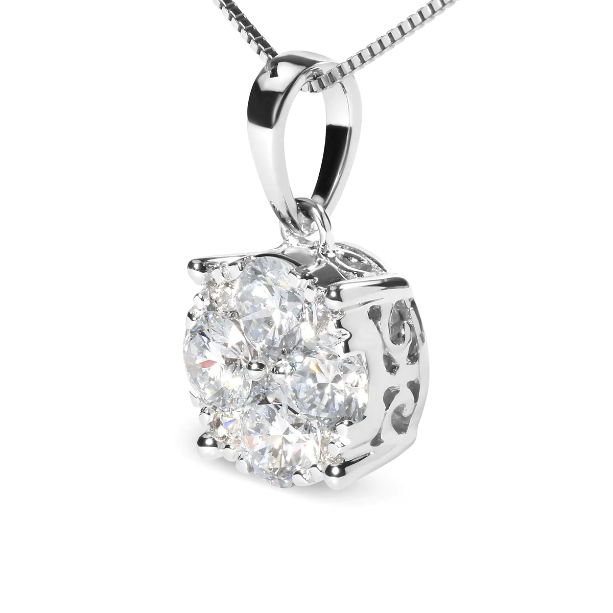 14k White 1.00 Cttw Lab Grown Diamond Cluster Pendant 18&quot; Necklace (G - H Color, VS1 - VS2 Clarity) - Rieworkes