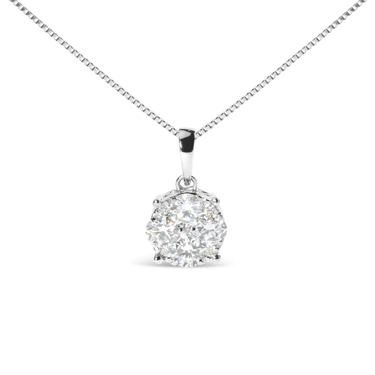 14k White 1.00 Cttw Lab Grown Diamond Cluster Pendant 18&quot; Necklace (G - H Color, VS1 - VS2 Clarity) - Rieworkes