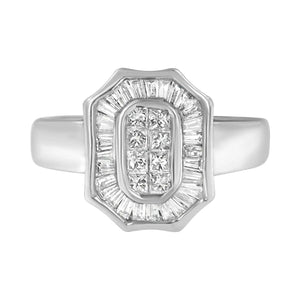 14K White Gold 1.00 Cttw Baguette and Princess - Cut Diamond Cocktail Art Deco Style Ring (H - I Color, SI1 - SI2 Clarity) - Rieworkes