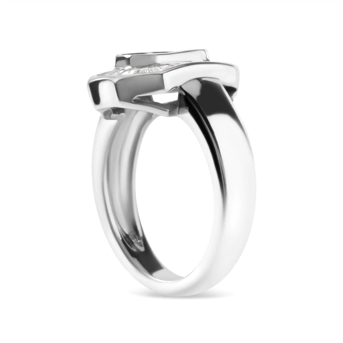 14K White Gold 1.00 Cttw Baguette and Princess - Cut Diamond Cocktail Art Deco Style Ring (H - I Color, SI1 - SI2 Clarity) - Rieworkes