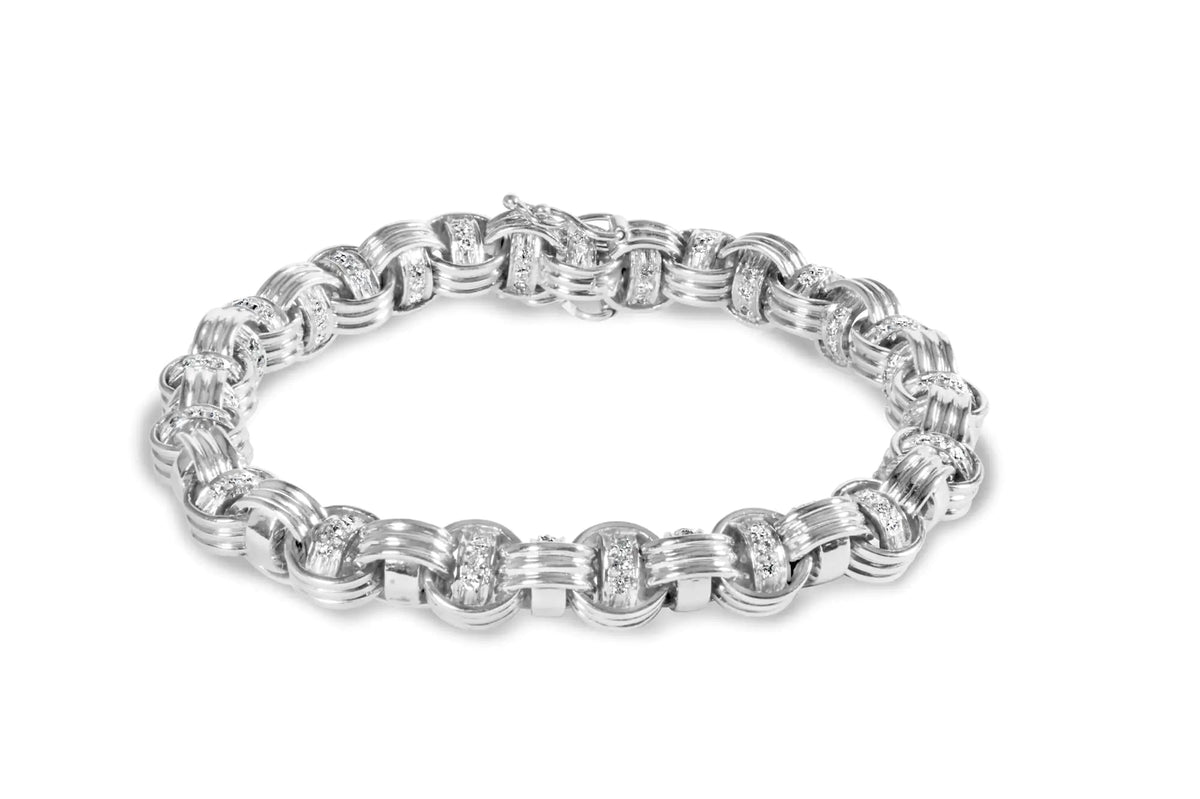 14K White Gold 1/2 Cttw Diamond Knotted Byzantine Link Bracelet (H - I Color, I2 - I3 Clarity) - 7&quot; Inches - Rieworkes