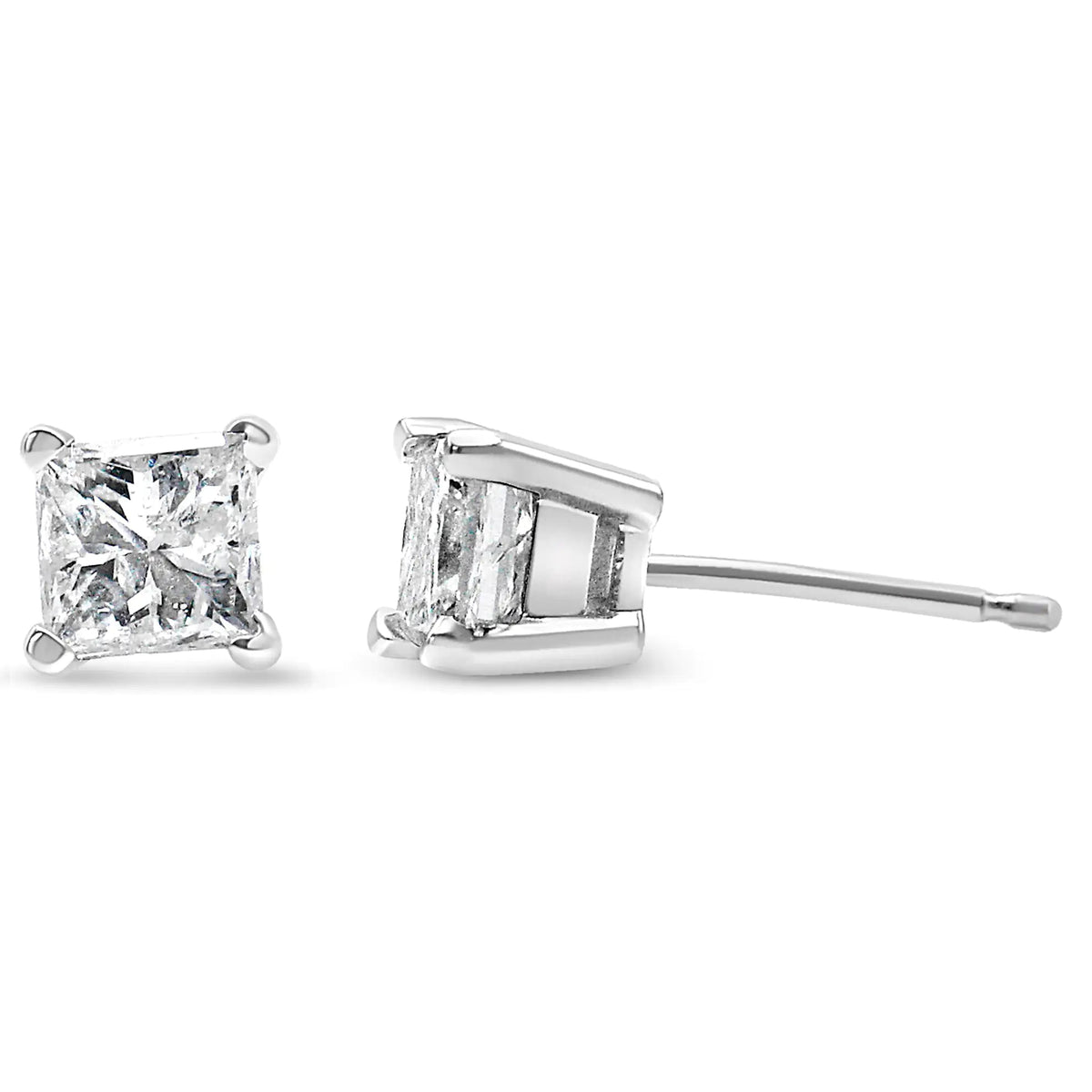 14K White Gold 1/2ct TDW Princess Cut Diamond Solitaire Stud Earrings (G - H, SI2 - I1) - Rieworkes