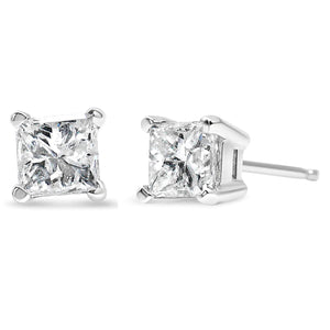 14K White Gold 1/2ct TDW Princess Cut Diamond Solitaire Stud Earrings (G - H, SI2 - I1) - Rieworkes