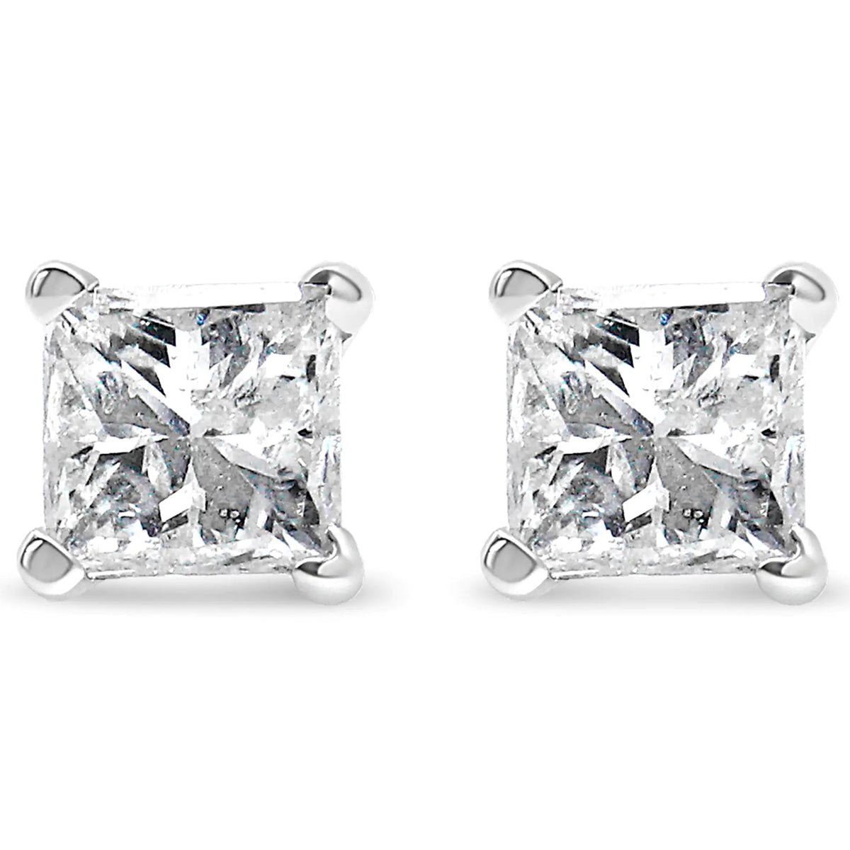 14K White Gold 1/2ct TDW Princess Cut Diamond Solitaire Stud Earrings (G - H, SI2 - I1) - Rieworkes