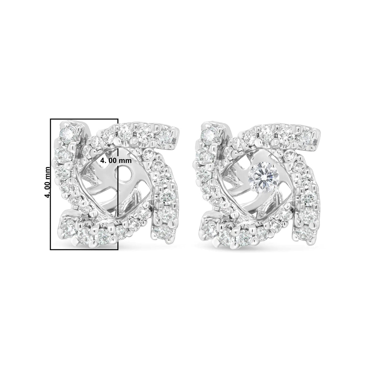 14K White Gold 1/3 Cttw Round Diamond Spiral Earring Jacket for 4mm Round Studs (G - H Color, VS2 - SI1 Clarity) - Rieworkes
