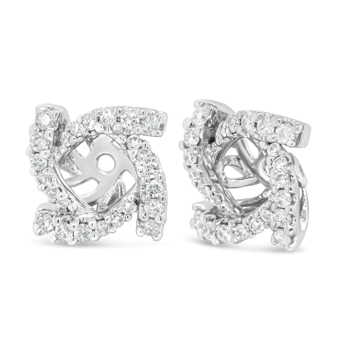 14K White Gold 1/3 Cttw Round Diamond Spiral Earring Jacket for 4mm Round Studs (G - H Color, VS2 - SI1 Clarity) - Rieworkes