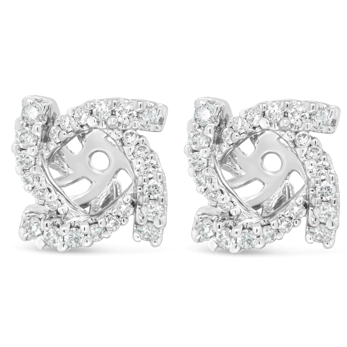 14K White Gold 1/3 Cttw Round Diamond Spiral Earring Jacket for 4mm Round Studs (G - H Color, VS2 - SI1 Clarity) - Rieworkes
