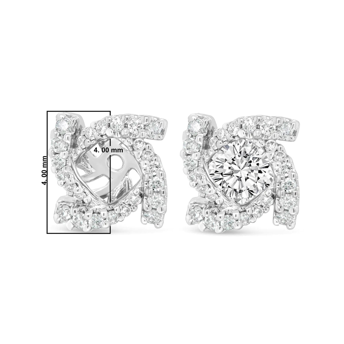 14K White Gold 1/3 Cttw Round Diamond Spiral Earring Jacket for 4mm Round Studs (G - H Color, VS2 - SI1 Clarity) - Rieworkes