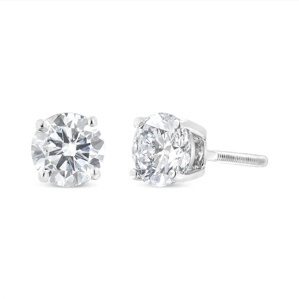 14k White Gold 1ct. TDW Solitaire Diamond Stud Earrings (I - J,I2) - Rieworkes