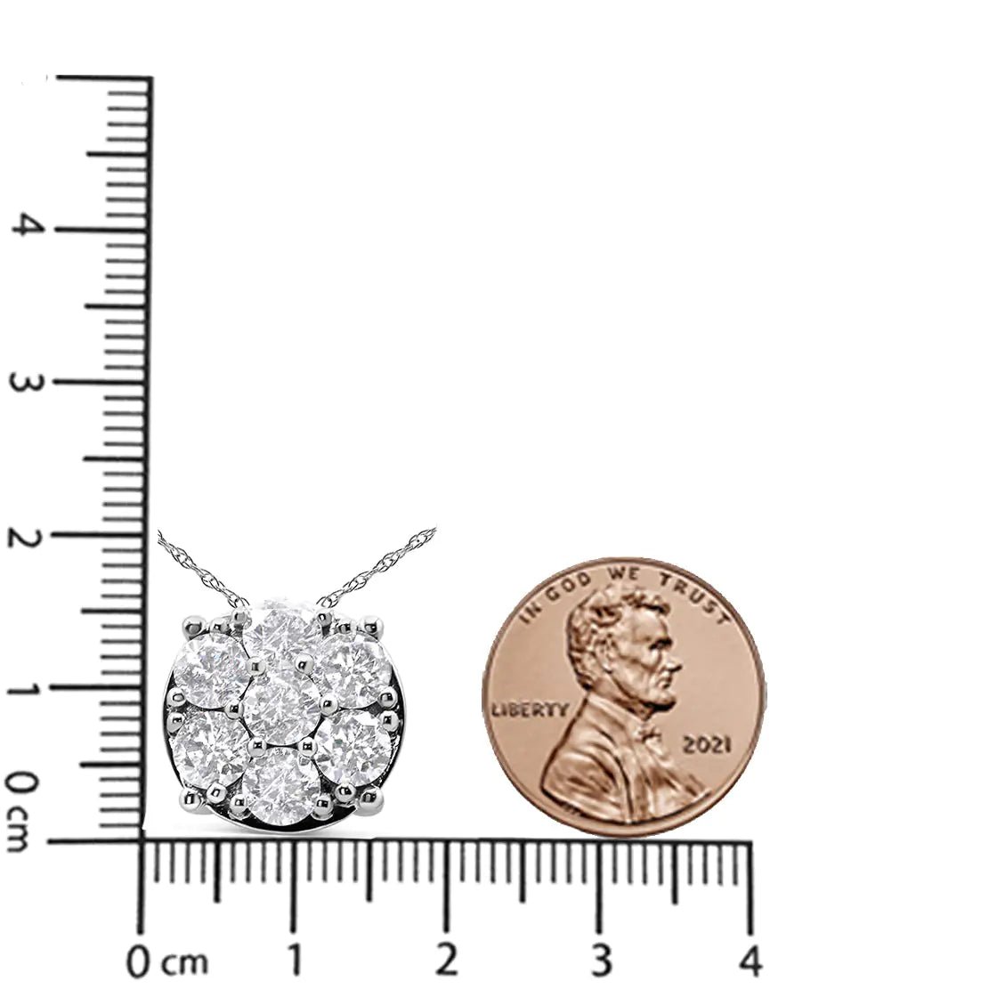 14K White Gold 2 1/3 Cttw Diamond 7 Stone Floral Cluster 18&quot; Pendant Necklace (H - I Color, I1 - I2 Clarity) - Rieworkes