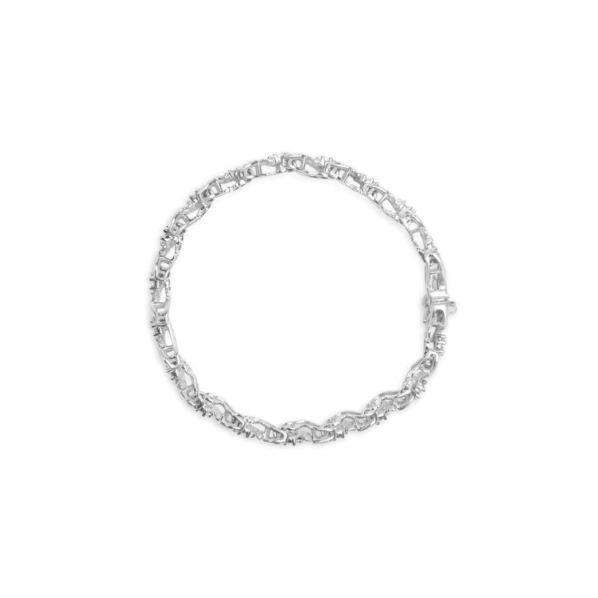 14K White Gold 2.00 Cttw Diamond Cluster and Spiral Link Bracelet (I - J Color, I1 - I2 Clarity) - 7&quot; - Rieworkes