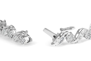 14K White Gold 2.00 Cttw Diamond Cluster and Spiral Link Bracelet (I - J Color, I1 - I2 Clarity) - 7" - Rieworkes