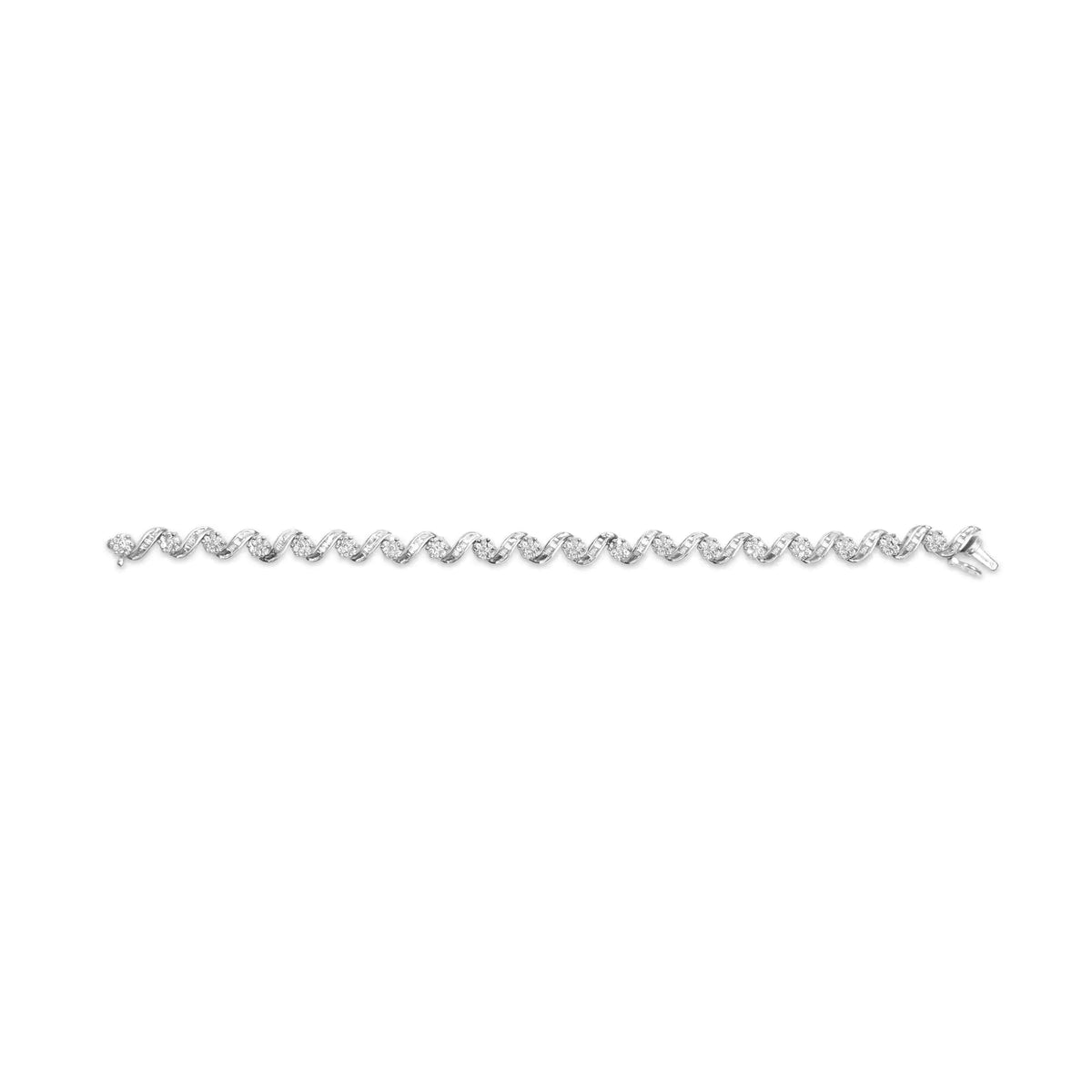 14K White Gold 2.00 Cttw Diamond Cluster and Spiral Link Bracelet (I - J Color, I1 - I2 Clarity) - 7&quot; - Rieworkes