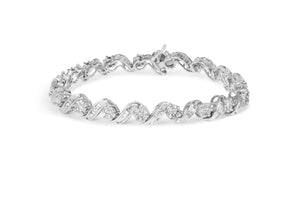 14K White Gold 2.00 Cttw Diamond Cluster and Spiral Link Bracelet (I - J Color, I1 - I2 Clarity) - 7" - Rieworkes