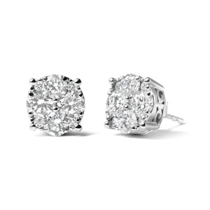 14K White Gold 2.00 Cttw Lab Grown Diamond Cluster Stud Earrings (G - H Color, VS1 - VS2 Clarity) - Rieworkes