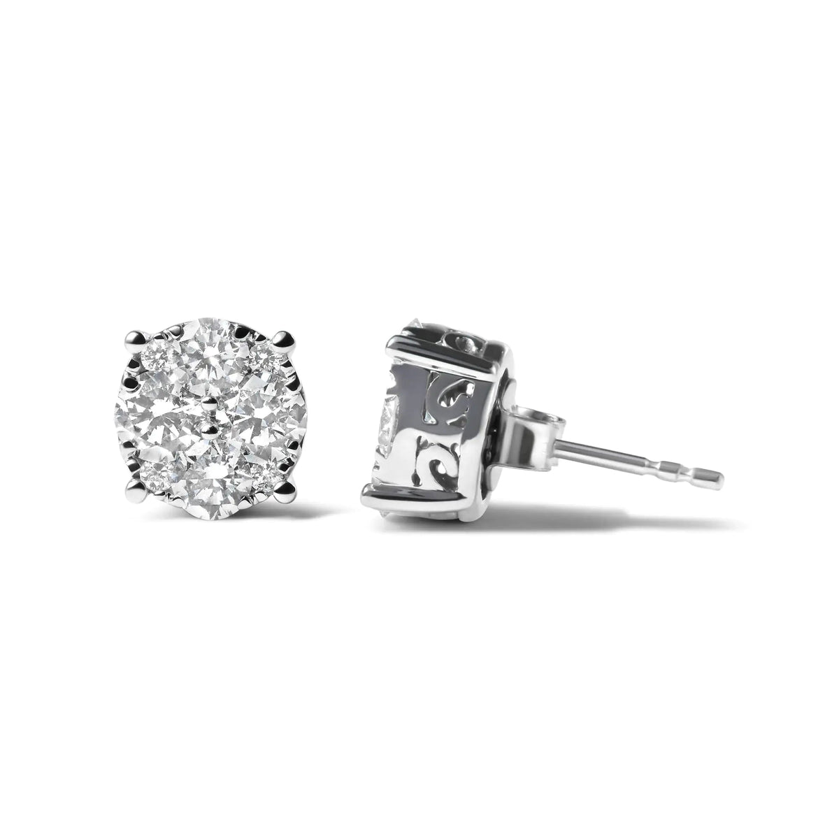 14K White Gold 2.00 Cttw Lab Grown Diamond Cluster Stud Earrings (G - H Color, VS1 - VS2 Clarity) - Rieworkes