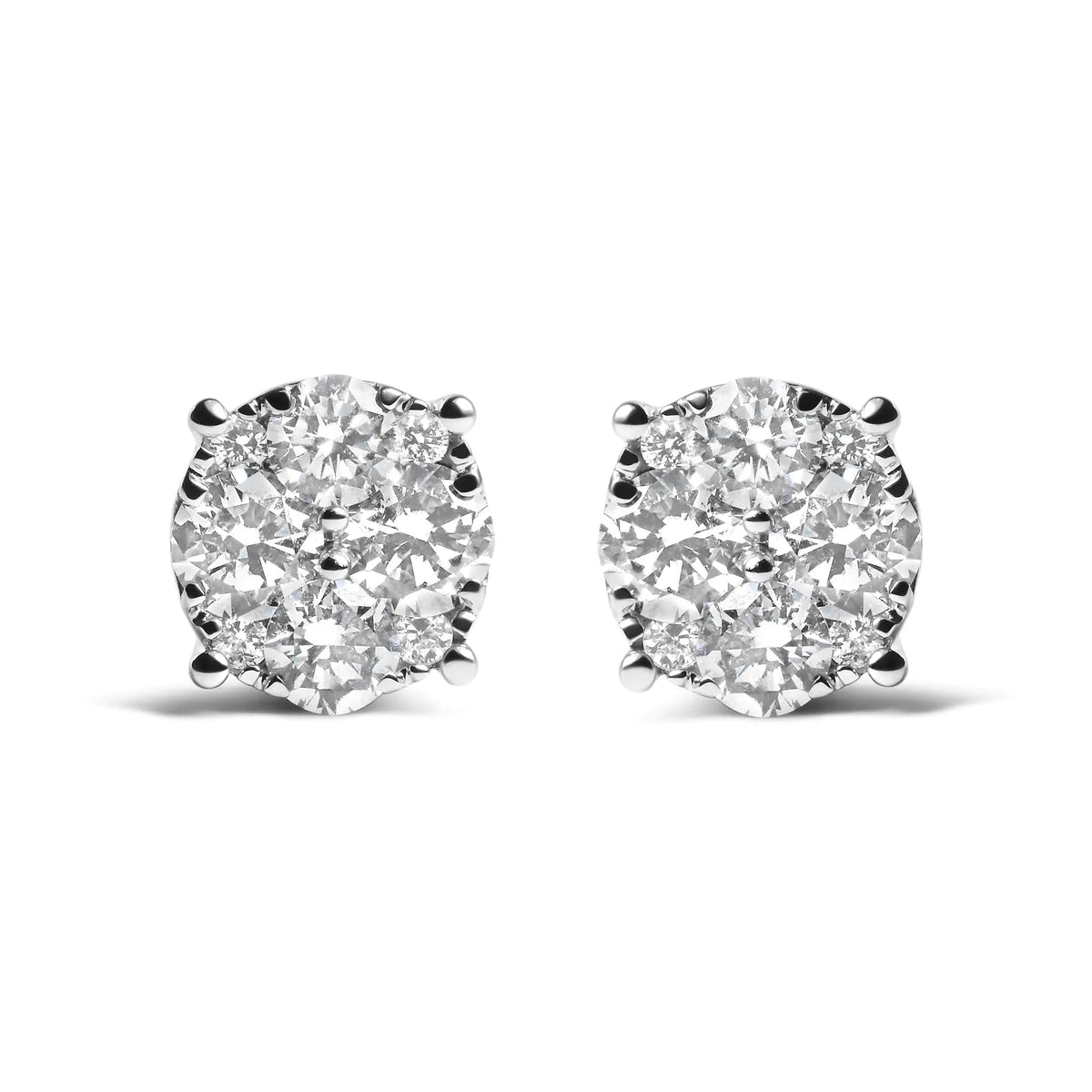 14K White Gold 2.00 Cttw Lab Grown Diamond Cluster Stud Earrings (G - H Color, VS1 - VS2 Clarity) - Rieworkes