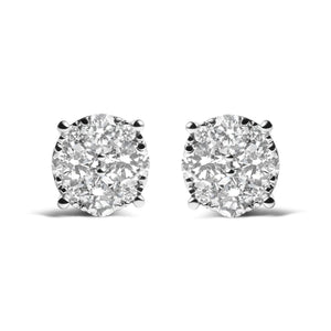 14K White Gold 2.00 Cttw Lab Grown Diamond Cluster Stud Earrings (G - H Color, VS1 - VS2 Clarity) - Rieworkes