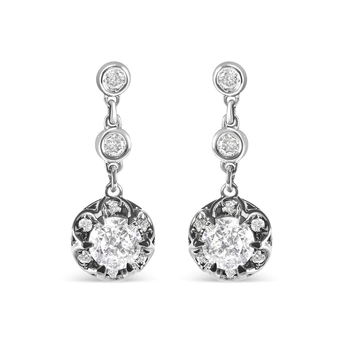 14k White Gold 5/8 Cttw Diamond Halo Drop and Dangle Earrings Stud with Bale (I - J Color, I1 - I2 Clarity) - Rieworkes