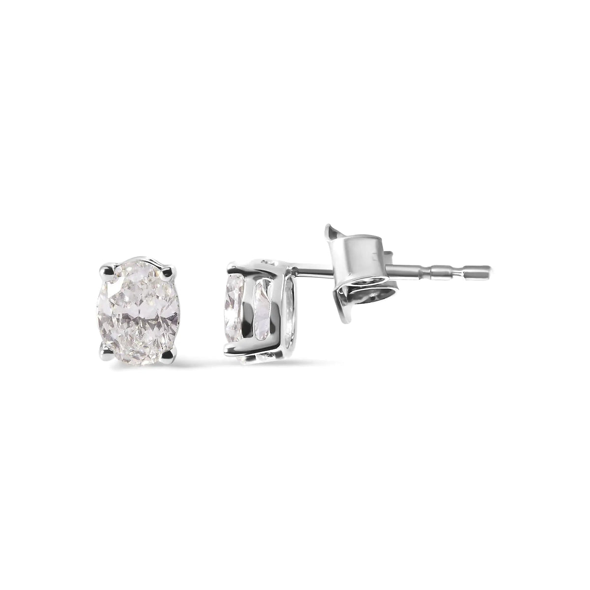 14K White Gold Prong Set Lab Grown Oval Diamond Solitaire Stud Earring (F - G Color, VS1 - VS2 Clarity) - Rieworkes