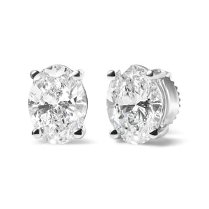 14K White Gold Prong Set Lab Grown Oval Diamond Solitaire Stud Earring (F - G Color, VS1 - VS2 Clarity) - Rieworkes