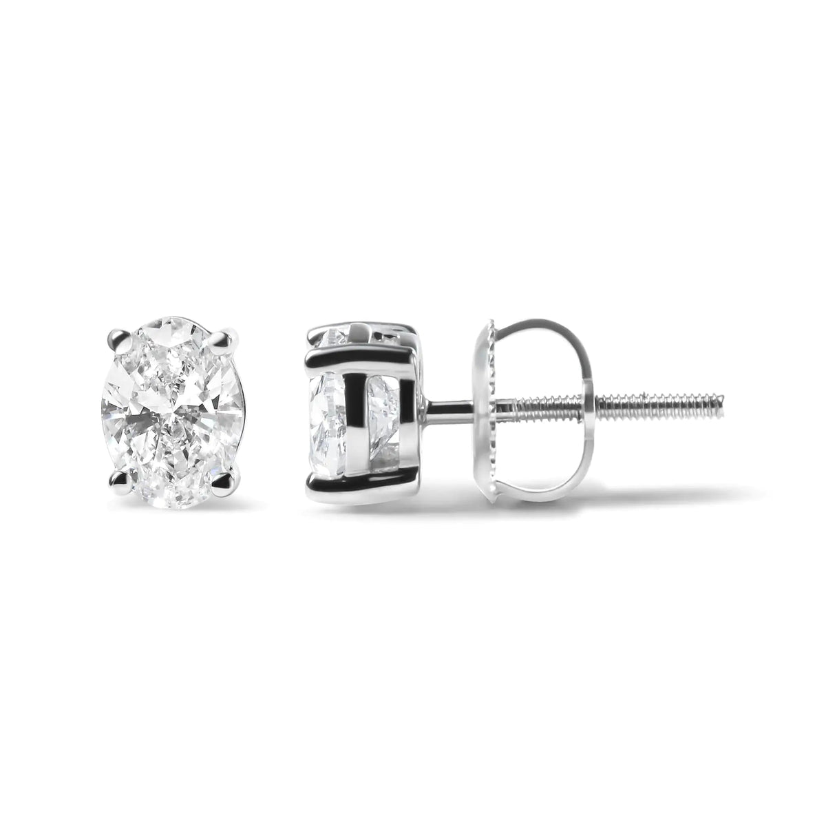14K White Gold Prong Set Lab Grown Oval Diamond Solitaire Stud Earring (F - G Color, VS1 - VS2 Clarity) - Rieworkes
