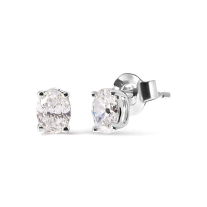 14K White Gold Prong Set Lab Grown Oval Diamond Solitaire Stud Earring (F - G Color, VS1 - VS2 Clarity) - Rieworkes
