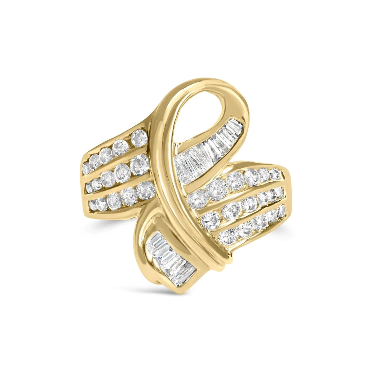 14K Yellow Gold 1 1/3 Cttw Channel Set Diamond Bypass Cocktail Ring (J - K Color, I1 - I2 Clarity) - Ring Size 7 - Rieworkes