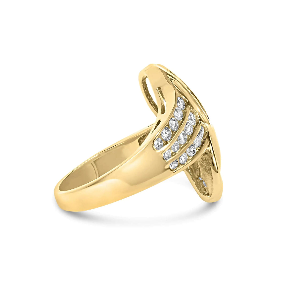 14K Yellow Gold 1 1/3 Cttw Channel Set Diamond Bypass Cocktail Ring (J - K Color, I1 - I2 Clarity) - Ring Size 7 - Rieworkes