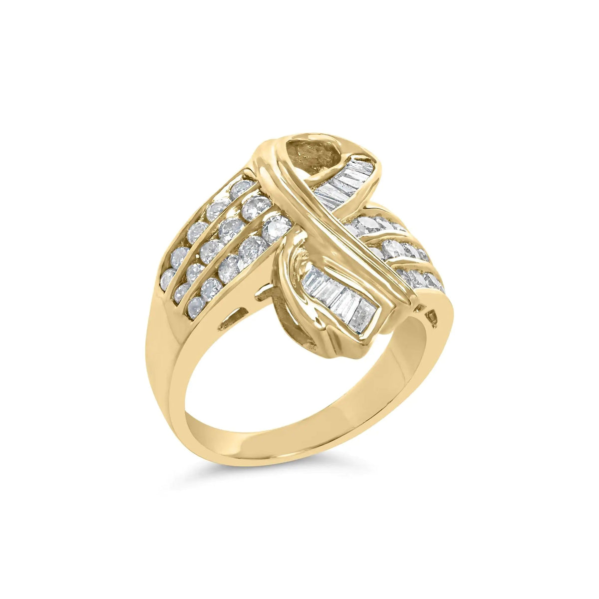 14K Yellow Gold 1 1/3 Cttw Channel Set Diamond Bypass Cocktail Ring (J - K Color, I1 - I2 Clarity) - Ring Size 7 - Rieworkes