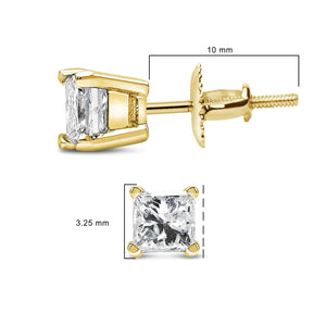 14K Yellow Gold 1/2 Cttw Princess Cut Diamond Solitaire Stud Earrings with Screwbacks (I - J Color, SI2 - I1 Clarity) - Rieworkes