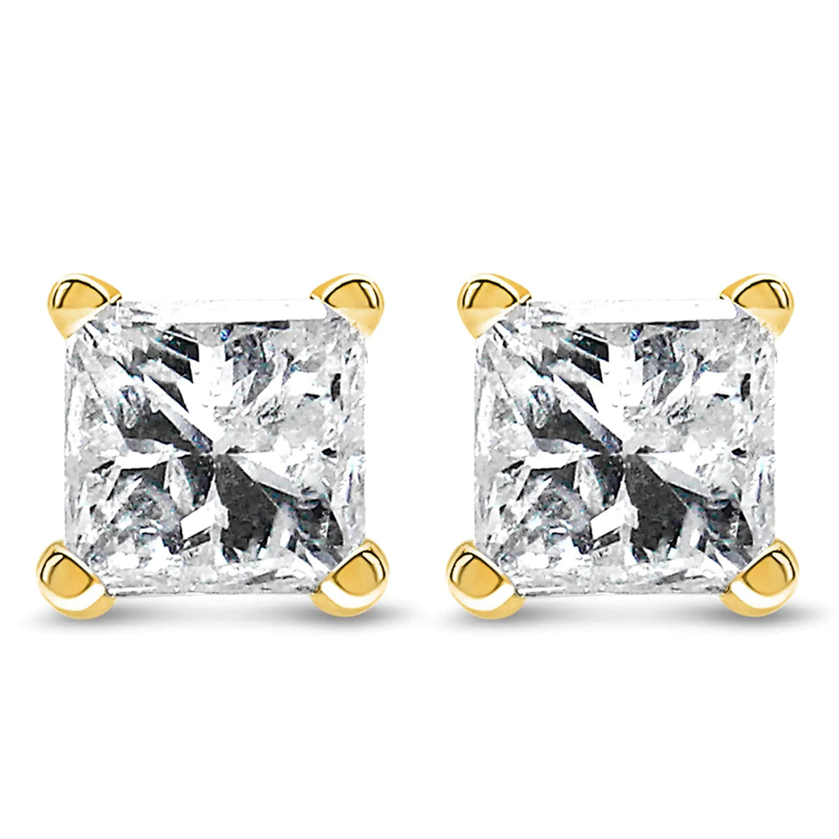 14K Yellow Gold 1/2 Cttw Princess Cut Diamond Solitaire Stud Earrings with Screwbacks (I - J Color, SI2 - I1 Clarity) - Rieworkes