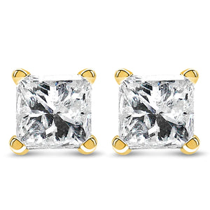 14K Yellow Gold 1/2 Cttw Princess Cut Diamond Solitaire Stud Earrings with Screwbacks (I - J Color, SI2 - I1 Clarity) - Rieworkes