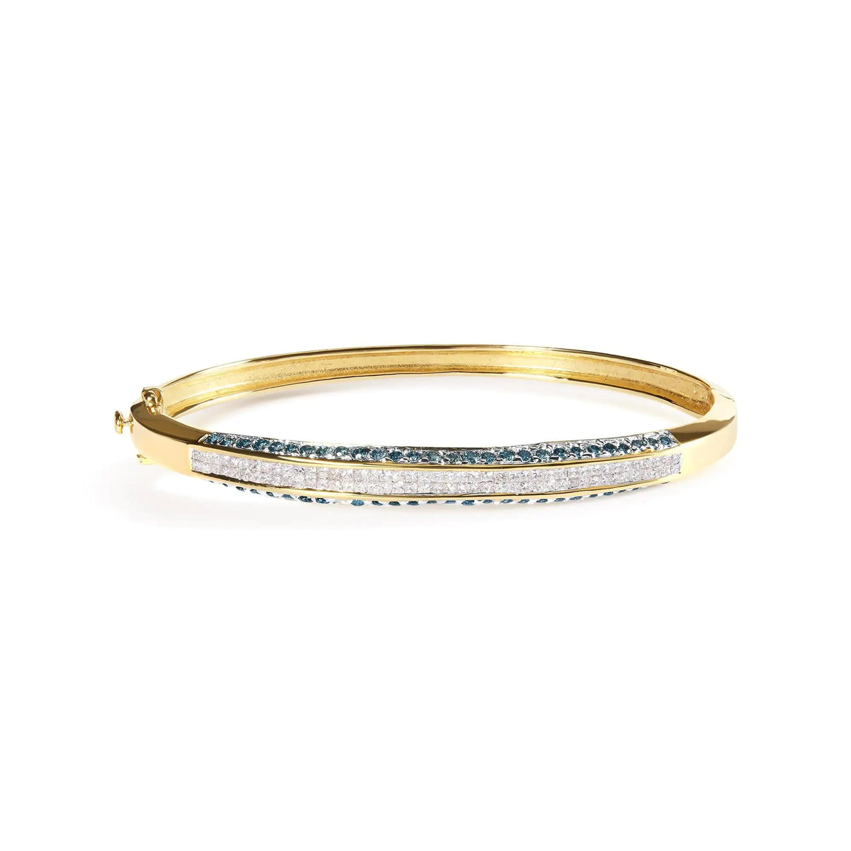 14K Yellow Gold 2.0 Cttw Treated Blue and White Diamond Bangle Bracelet (H - I Color, SI2 - I1 Clarity) - Size 7 - Rieworkes