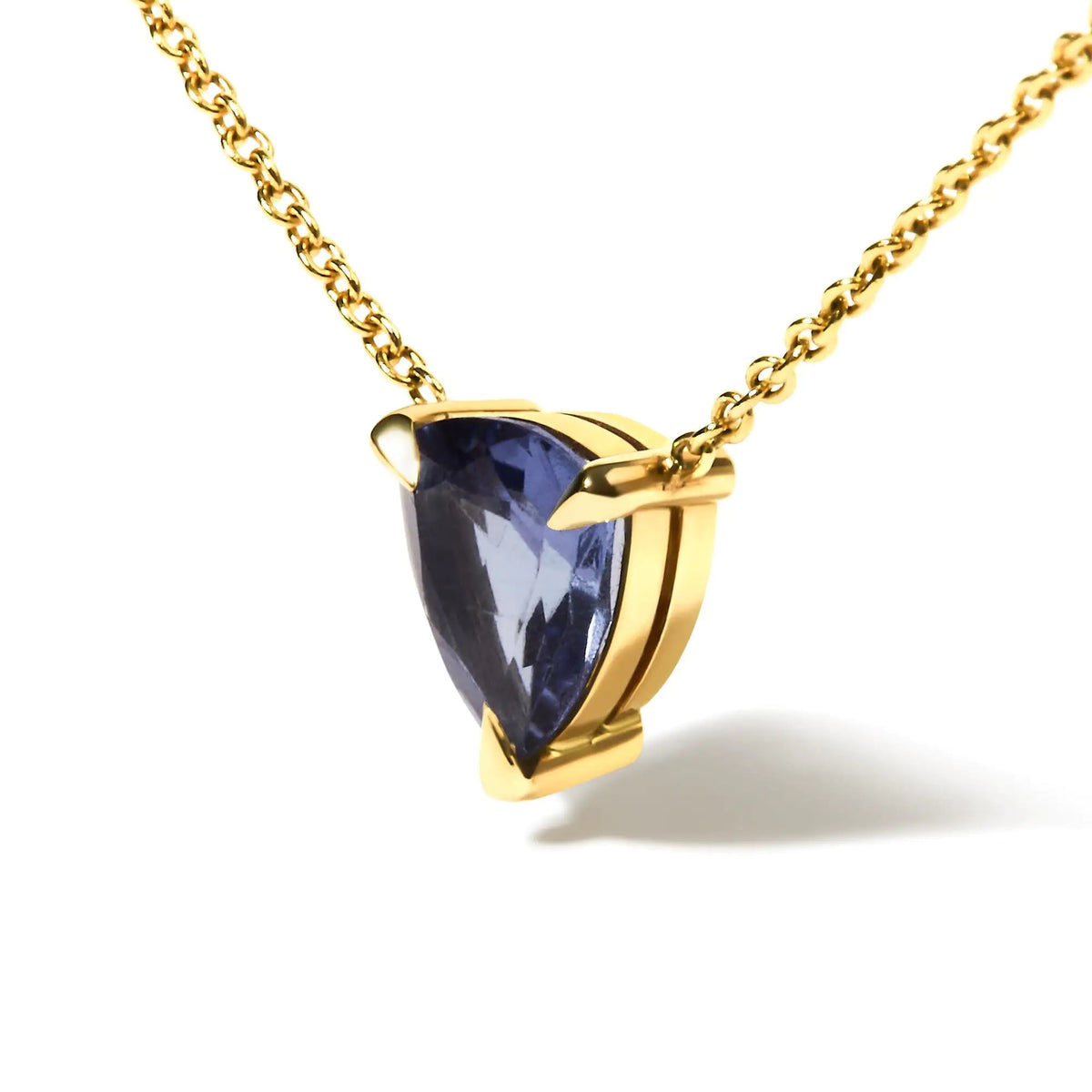 14k Yellow Gold 3 - Prong Martini Set Blue Tanzanite Trillion Solitaire 18&quot; Pendant Necklace - Rieworkes