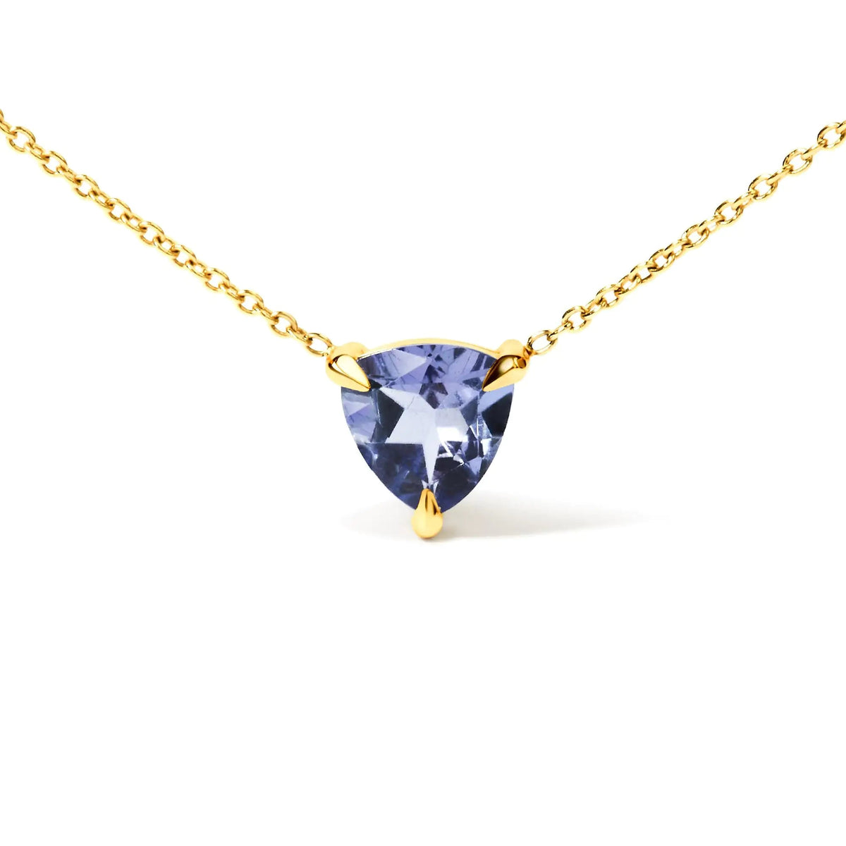 14k Yellow Gold 3 - Prong Martini Set Blue Tanzanite Trillion Solitaire 18&quot; Pendant Necklace - Rieworkes
