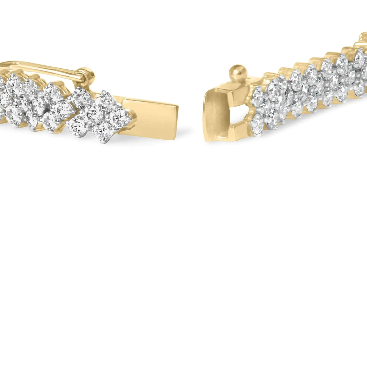 14K Yellow Gold 4.00 Cttw Diamond Trio Cluster Link Bracelet (H - I Color, I1 - I2 Clarity) - 7&quot; - Rieworkes