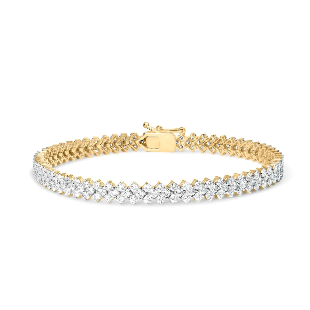 14K Yellow Gold 4.00 Cttw Diamond Trio Cluster Link Bracelet (H - I Color, I1 - I2 Clarity) - 7&quot; - Rieworkes