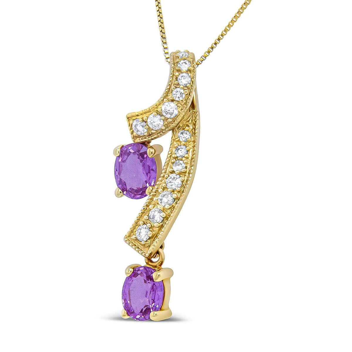 14K Yellow Gold 6x4mm Oval Pink Sapphire and 1/5 Cttw Round Diamond Pendant Necklace - (H - I Color, SI1 - SI2 Clarity) - Rieworkes