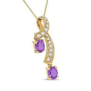 14K Yellow Gold 6x4mm Oval Pink Sapphire and 1/5 Cttw Round Diamond Pendant Necklace - (H - I Color, SI1 - SI2 Clarity) - Rieworkes