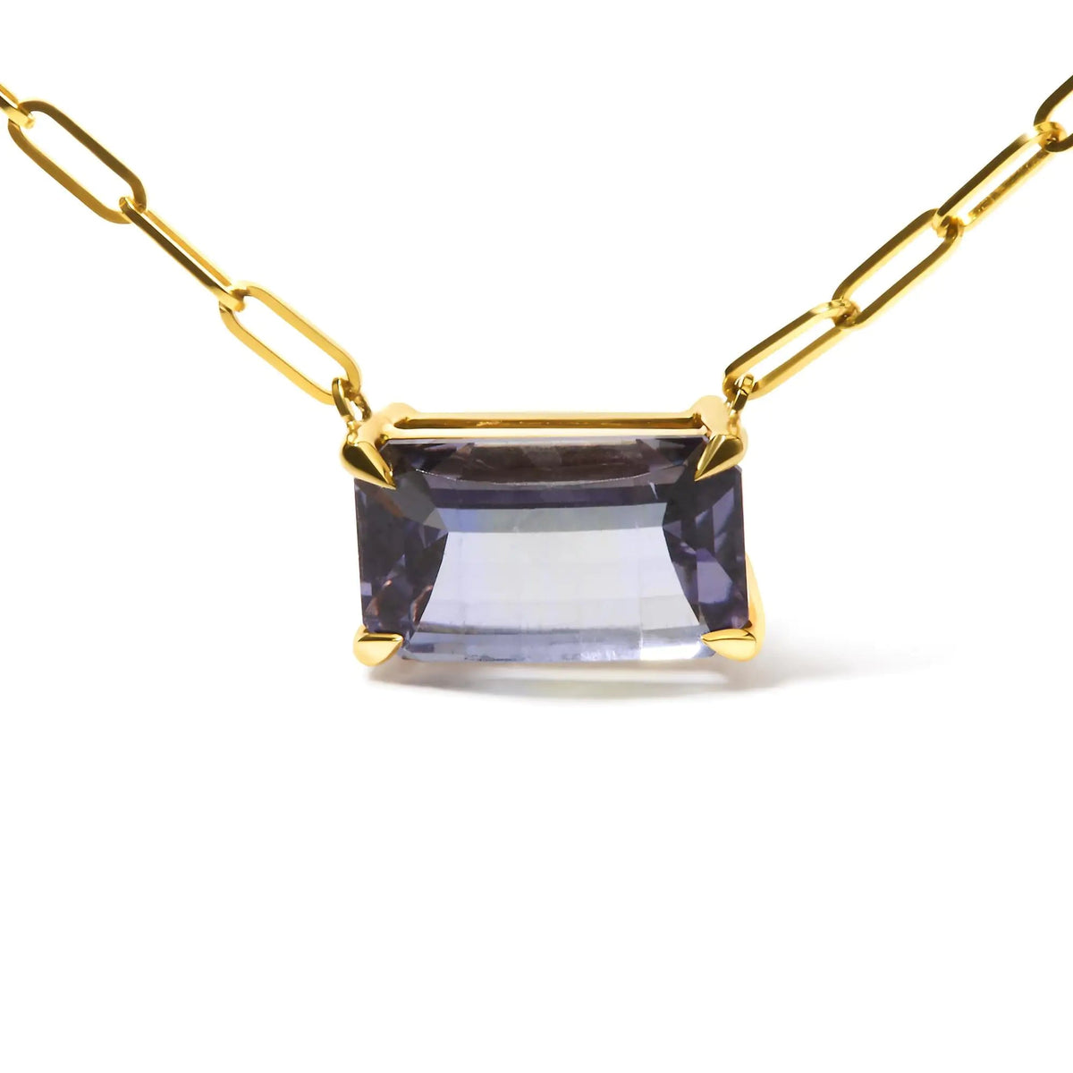 14K Yellow Gold Natural 2 7/8 Cttw Pixel Cut Emerald Bicolor Tanzanite Pendant Necklace with Paperclip Chain - 18 Inches - Rieworkes