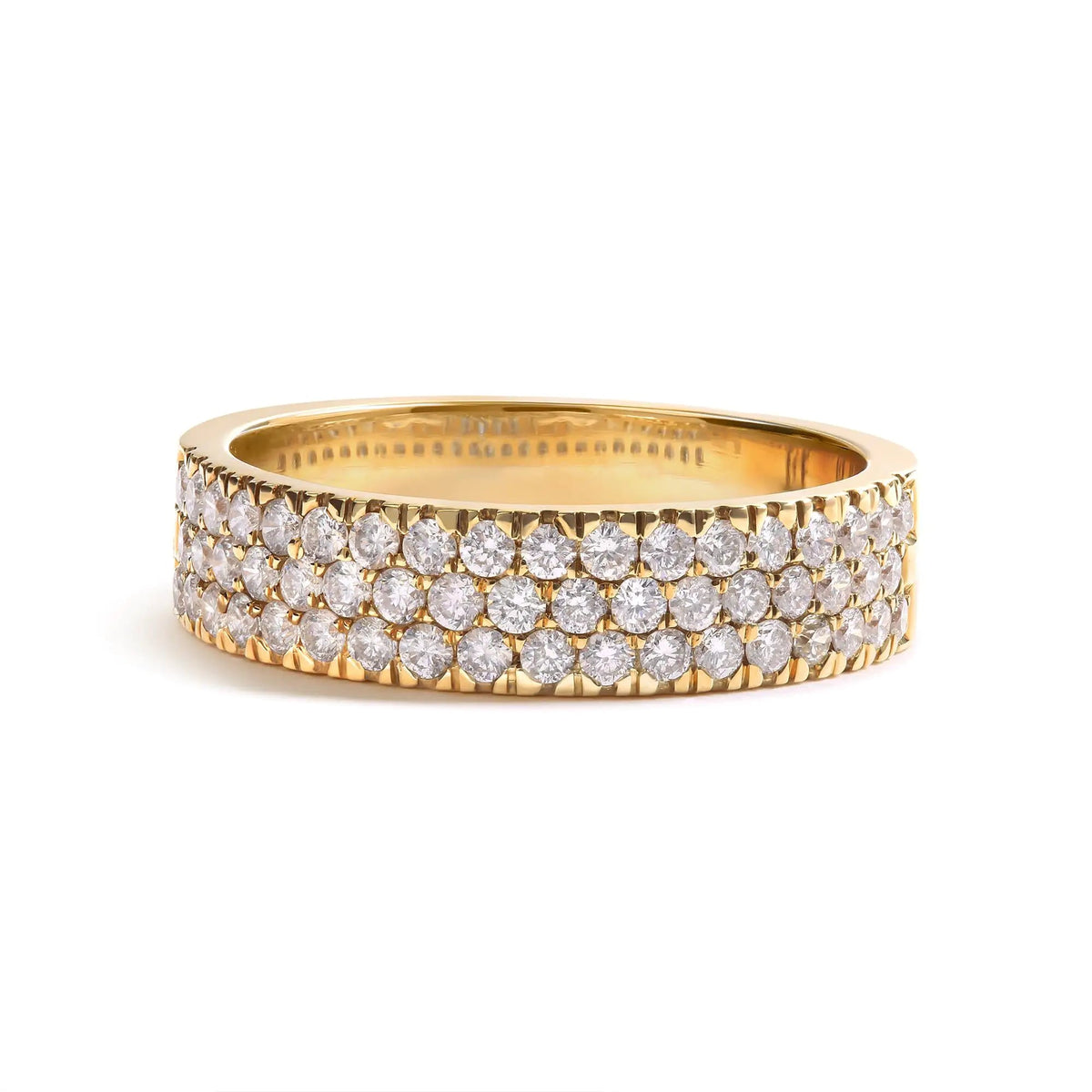 14K Yellow Gold Pave Set 3/4 cttw Multi Row Diamond Band Ring (H - I Color, SI2 - I1 Clarity) - Rieworkes
