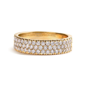 14K Yellow Gold Pave Set 3/4 cttw Multi Row Diamond Band Ring (H - I Color, SI2 - I1 Clarity) - Rieworkes