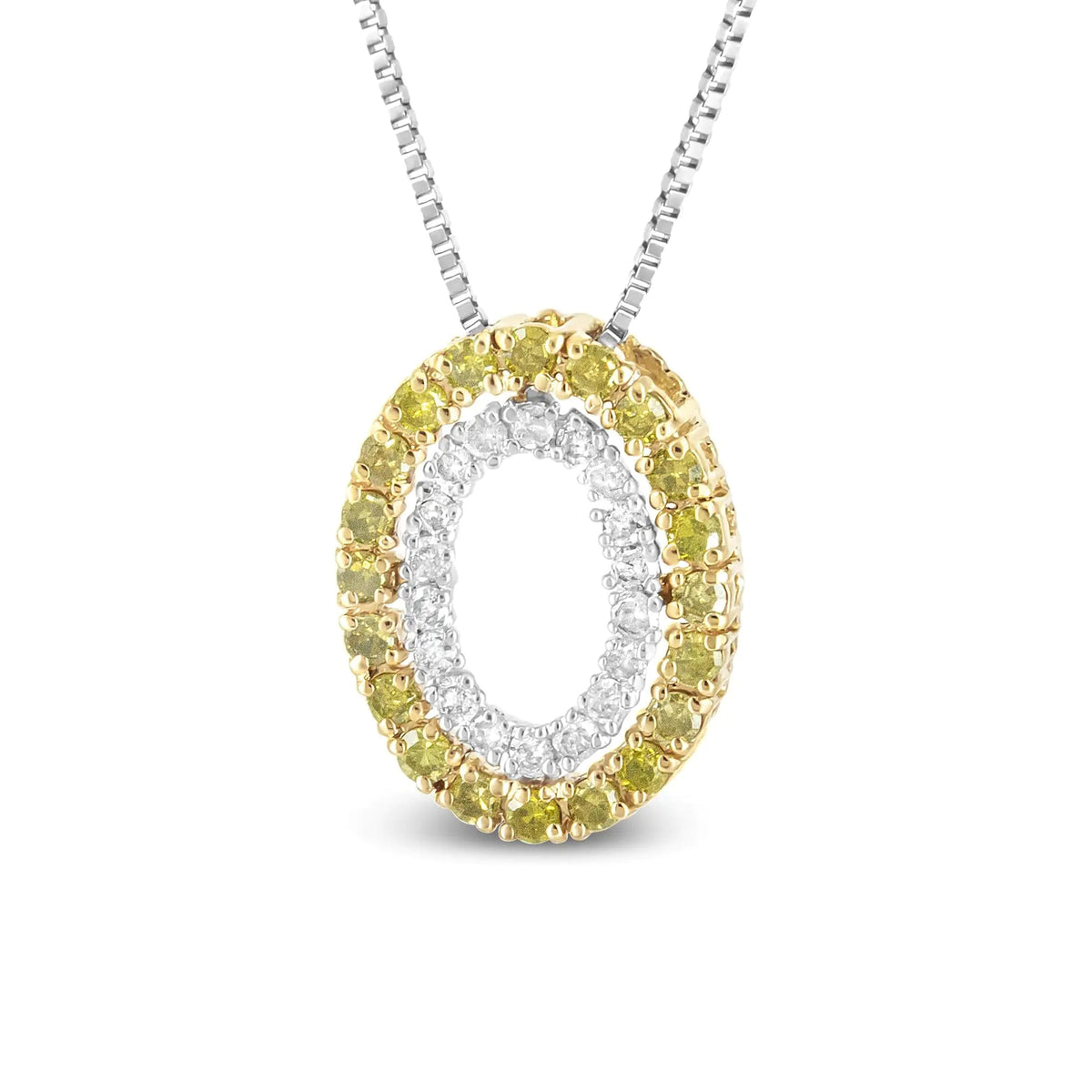 14K Yellow Gold Plated .925 Sterling Silver 1/2 Cttw Color Treated Diamond Double Oval Shape 18&quot; Pendant Necklace (Yellow Color, I2 - I3 Clarity) - Rieworkes