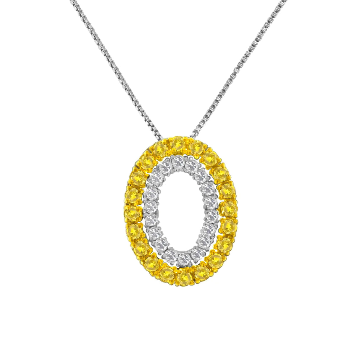 14K Yellow Gold Plated .925 Sterling Silver 1/2 Cttw Color Treated Diamond Double Oval Shape 18&quot; Pendant Necklace (Yellow Color, I2 - I3 Clarity) - Rieworkes