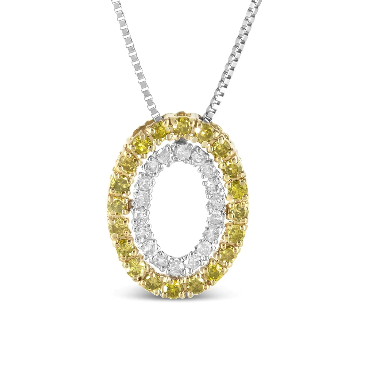 14K Yellow Gold Plated .925 Sterling Silver 1/2 Cttw Color Treated Diamond Double Oval Shape 18&quot; Pendant Necklace (Yellow Color, I2 - I3 Clarity) - Rieworkes