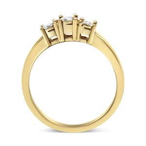 14K Yellow Gold Plated .925 Sterling Silver 1/4 Cttw Diamond 3 Stone Illusion Plate Ring (J - K Color, I1 - I2 Clarity) - Rieworkes