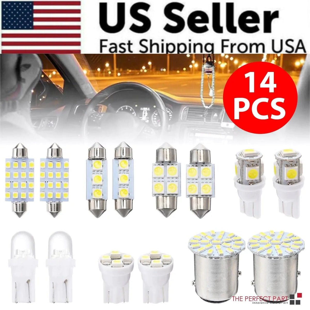 14Pcs T10 36mm LED Interior Car Accessories Kit Map Dome License Plate Lights - Rieworkes