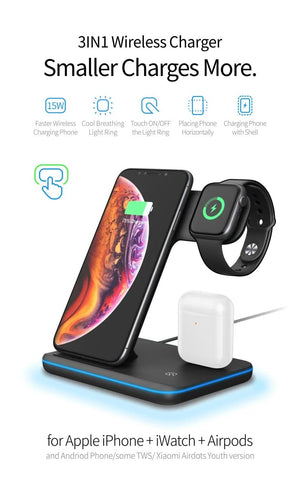 15W Qi Wireless Charger for iPhone, Samsung, Apple Watch, Airpods - Rieworkes